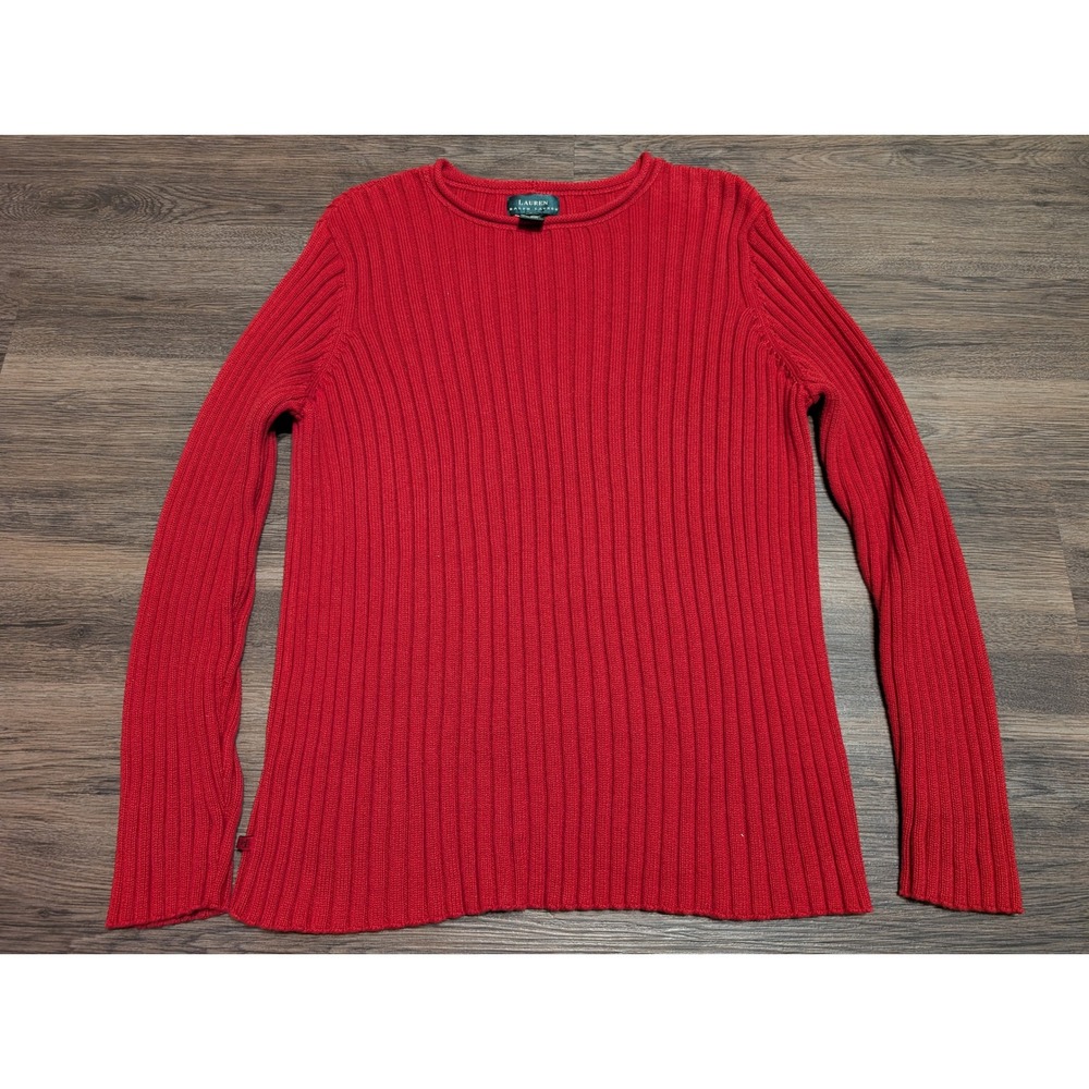 Lauren Ralph Lauren Ribbed Knit Crew Neck‎ Sweater Womens Plus 2X Red Pullover
